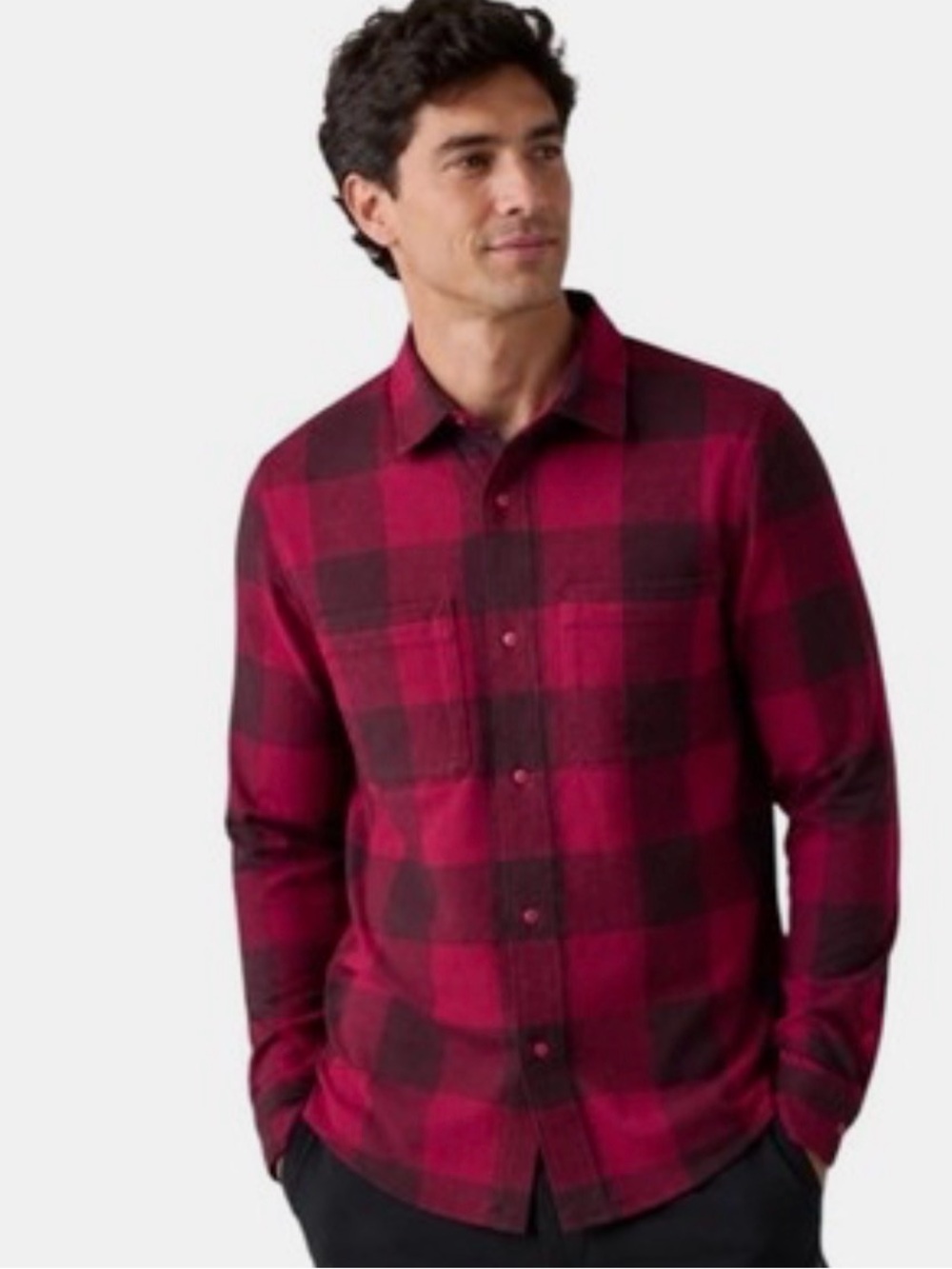 Red Black Buffalo Plaid Snap Front Flannel Shirt